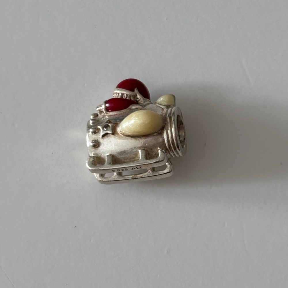 Pandora Silver Santa Christmas Charm with Red and Cream Enamel Accents